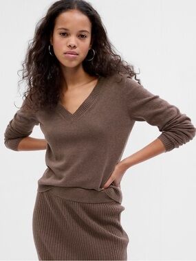 GAP CashSoft V-Neck Sweater in Chocolate Brown